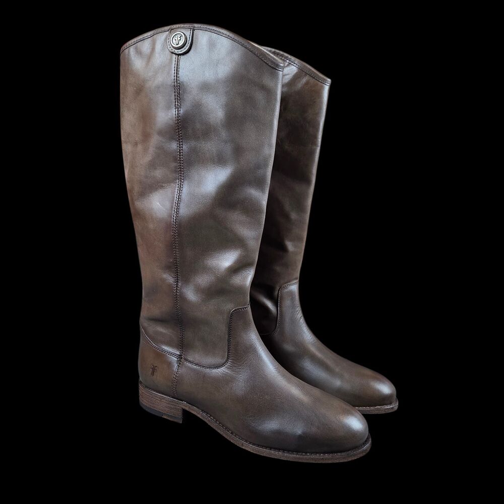 Frye Melissa Button 2 Tall Leath Riding Boots Gray Women's Size7.5 M
